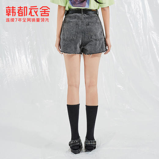 韩都衣舍2021夏季新款女装复古水洗高腰小A毛边牛仔短裤RU5140蒖 商品图1