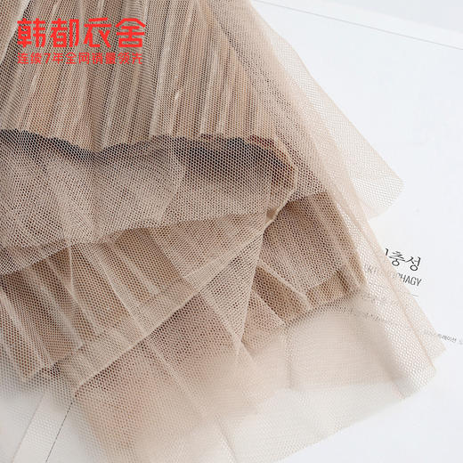 韩都衣舍2021春新款高腰百褶纱裙遮胯裙子中长裙半身裙女OM90910 商品图3