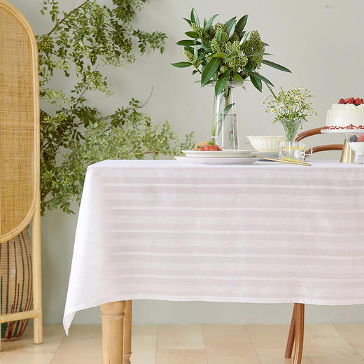蕾丝桌布棉纯色白条纹法式复古餐桌布艺 商品图0