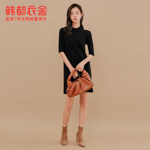 韩都衣舍2021春新款法式小众收腰小黑裙设计感打底连衣裙女PV9734 商品图1