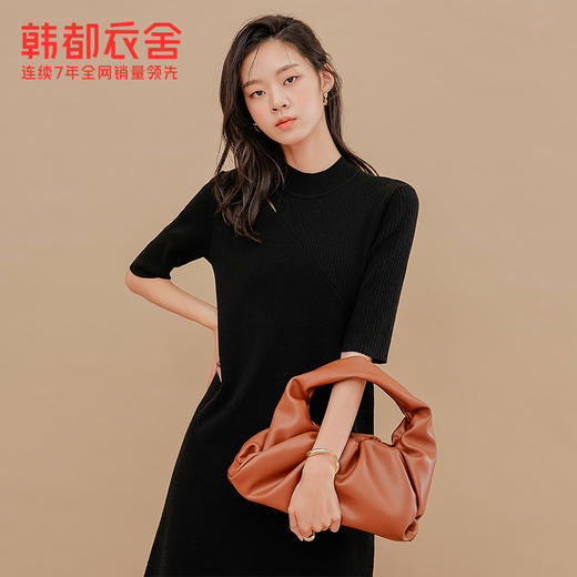 韩都衣舍2021春新款法式小众收腰小黑裙设计感打底连衣裙女PV9734 商品图2