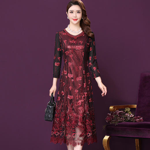 WXY-W-M1-6566新款女婚宴装妈妈礼服网纱法式刺绣A字裙 商品图0