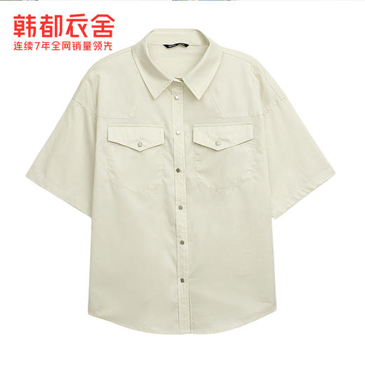 韩都衣舍2021女装夏装新款潮衬衣复古设计感开衫纯色衬衫RE7311棽 商品图4
