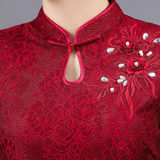 RYTS-B-18新款优雅气质改良立领中袖蕾丝奥黛旗袍 商品图3