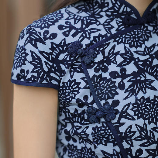 林栖设计小店s码现货蓝印花布系列旗袍上衣