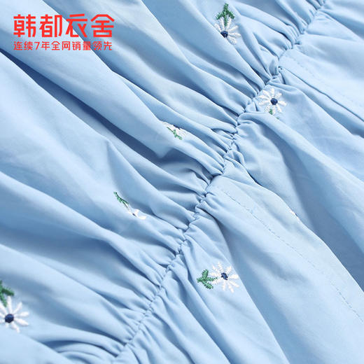 韩都衣舍2021夏装新款女装高腰方领泡泡袖显瘦连衣裙RN0015甦 商品图3