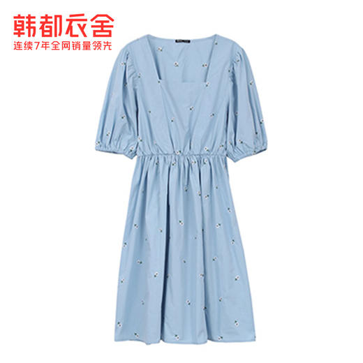 韩都衣舍2021夏装新款女装高腰方领泡泡袖显瘦连衣裙RN0015甦 商品图4