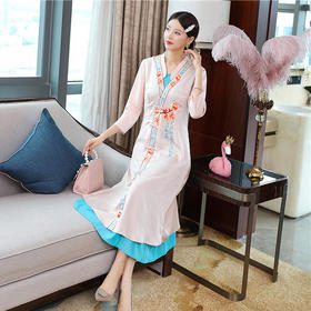FLZD-20152新款复古V领改良刺绣旗袍连衣裙
