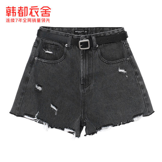 韩都衣舍2021夏季新款女装复古水洗高腰小A毛边牛仔短裤RU5140蒖 商品图4