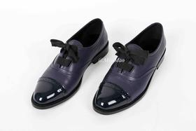 【à perles特价】时尚布洛克学院风平跟休闲系带黑白拼接藏蓝黑色春季轻松小圆头平跟鞋【清仓，不退不换】