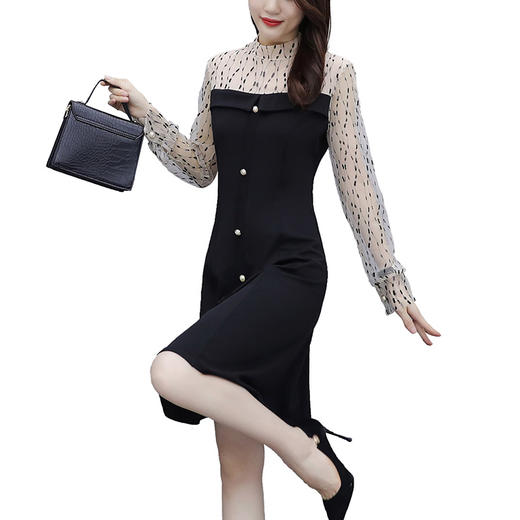 MQQ-00000新款女装收腰显瘦气质温柔风泡泡袖裙子 商品图4