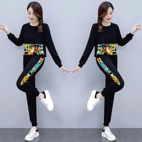 MQQ-8947秋季印花运动休闲套装韩版洋气减龄时尚两件套