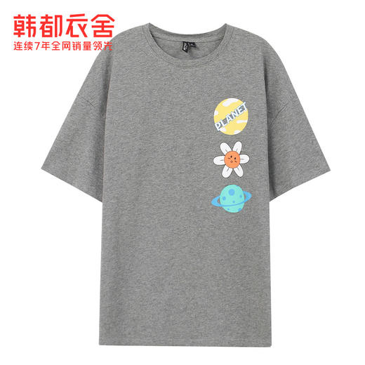 韩都衣舍2021夏装新款女韩版图案印花ins潮上衣短袖T恤OM81674樰 商品图4