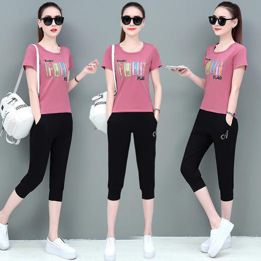 SP-1528605夏季纯棉圆领运动七分裤两件套休闲服 商品图2