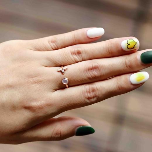 高冰种翡翠开口笑小花戒指18k玫瑰金镶嵌 商品图8