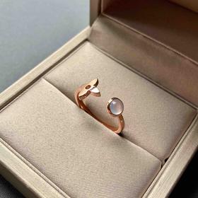 高冰种翡翠开口笑小花戒指18k玫瑰金镶嵌