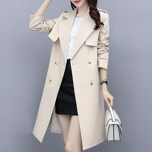 秋季纯色气质百搭修身中长款双排扣风衣hr-yhc2017