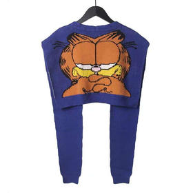 2020春款时尚披肩加菲猫卡通洋气针织外搭毛线衣打结围巾坎肩女