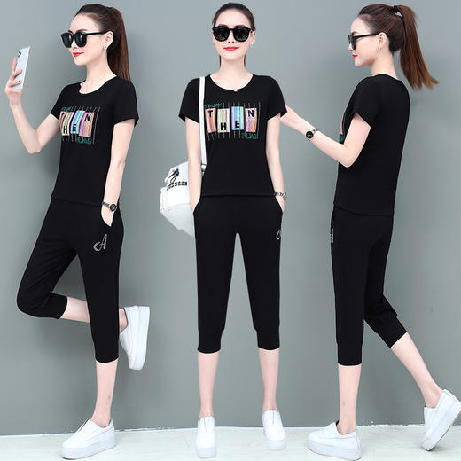 SP-1528605夏季纯棉圆领运动七分裤两件套休闲服 商品图1