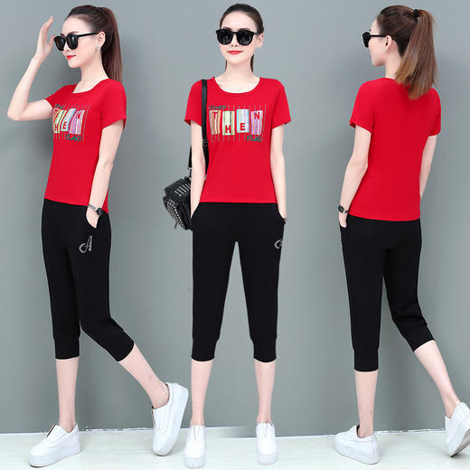SP-1528605夏季纯棉圆领运动七分裤两件套休闲服 商品图0