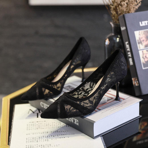 HDHX-6885-R17欧美时尚女鞋新款网纱女士尖头细跟高跟鞋 商品图0