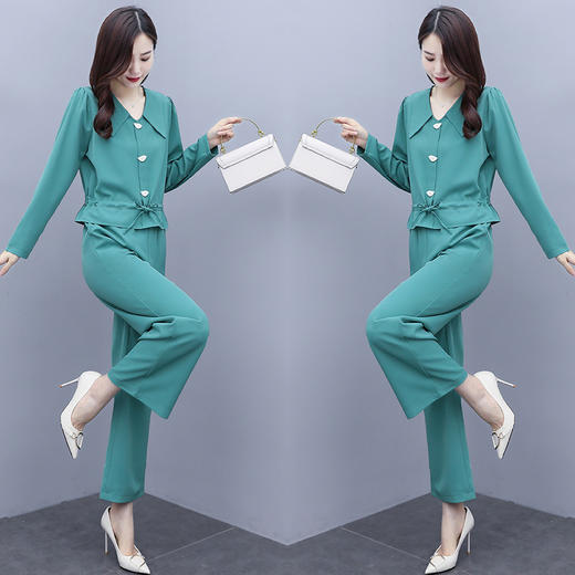 wznh-qiyf2021秋季新款时尚套装女韩版长袖小衫阔腿裤两件套