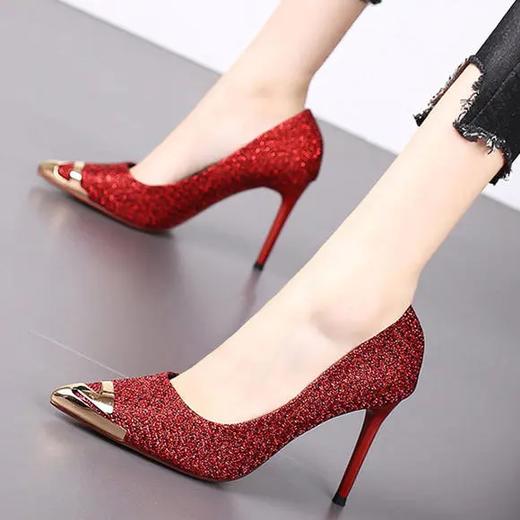 ln829新款潮流时尚金属尖头浅口细高跟鞋