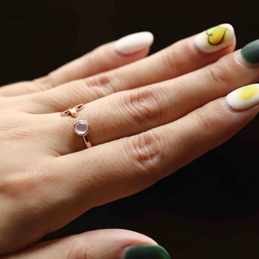 高冰种翡翠开口笑小花戒指18k玫瑰金镶嵌 商品图7