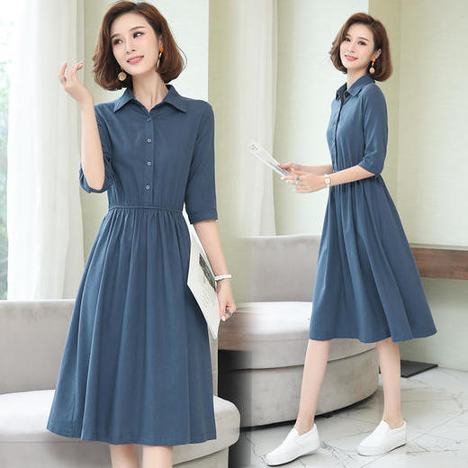 W-347新款洋气大码中老年妈妈装显瘦遮肚棉麻连衣裙 商品图2