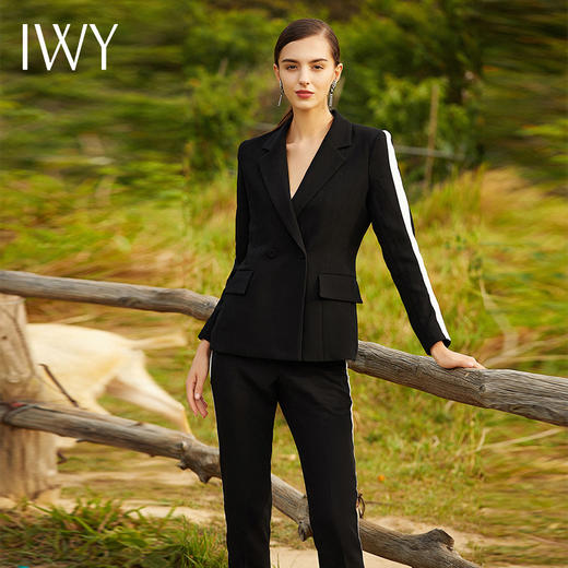 IWY/黑色撞色长袖西装长裤套装203013CP 商品图4