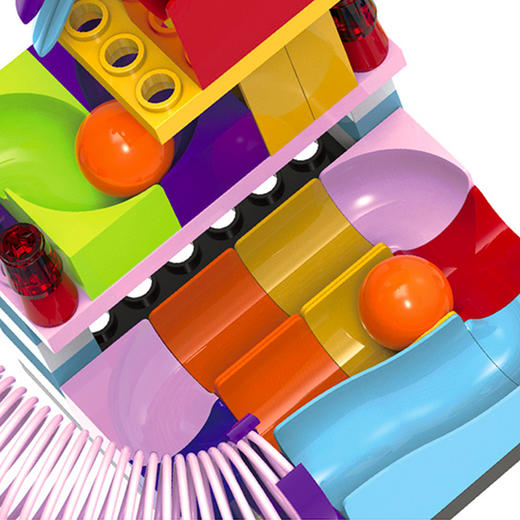 【来思考 来创造 可自由拼搭“翻滚”德式积木】德斯徕缤纷彩虹轨道乐园 炫彩滚珠积木 拼装百变小狗滑道/孔雀造型 激发更多创造力 商品图2
