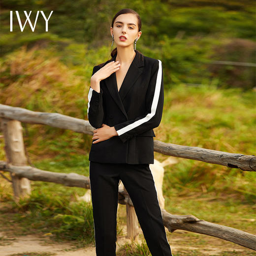 IWY/黑色撞色长袖西装长裤套装203013CP 商品图2