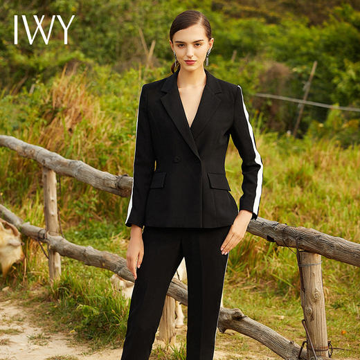 IWY/黑色撞色长袖西装长裤套装203013CP 商品图1