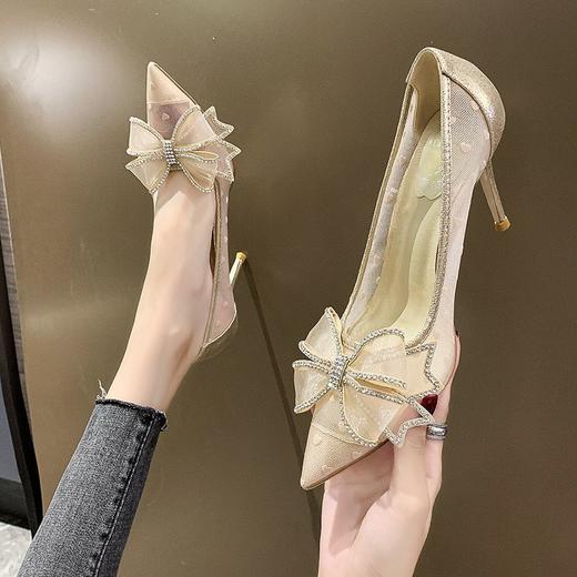 PLDZ-618H水钻蝴蝶结细跟高跟鞋百搭尖头网纱单鞋 商品图1