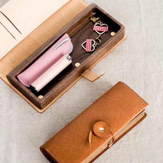 原态制作自然之木作物zowoo原木设计师笔盒日系zhen皮笔袋学习