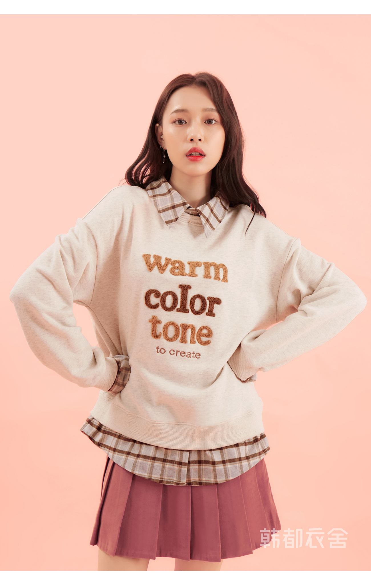 韩都衣舍卫衣女2021新款春装韩版宽松ins假两件长袖上衣ou13599