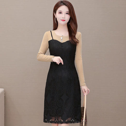 YW-KED91316修身显瘦，气质减龄长袖蕾丝连衣裙 商品图1