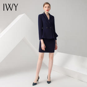 IWY/藏青色长袖西装半裙套装CS0259