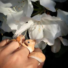 北京仓｜Mary Lou-Squirrel Family-棕色松鼠 戒指 (3件套装)［泰国设计师］