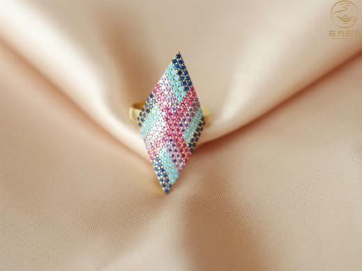 英伦淑女戒指。李木晓东方巴扎925银镀14k金菱形格纹土耳其进口蓝眼睛系列戒指送擦银布 商品图2