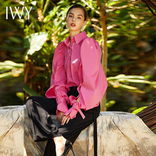 IWY/玫瑰红长袖衬衫黑色阔腿长裤套装203103BP 商品图1
