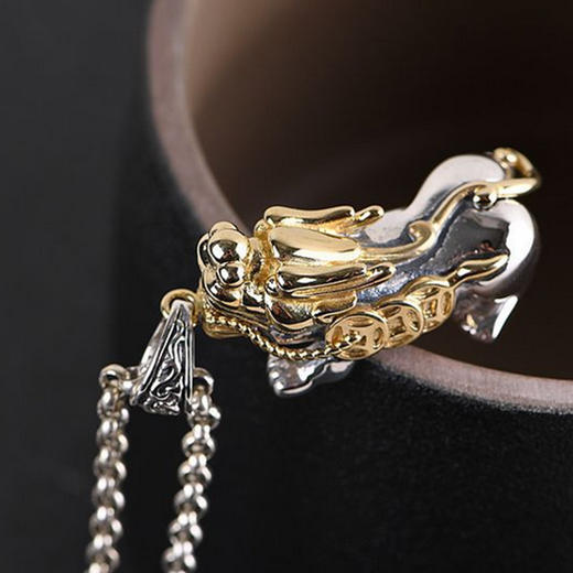 纯银貔貅吊坠03999纯银貔貅吊坠925泰银3d硬银立体项链挂件