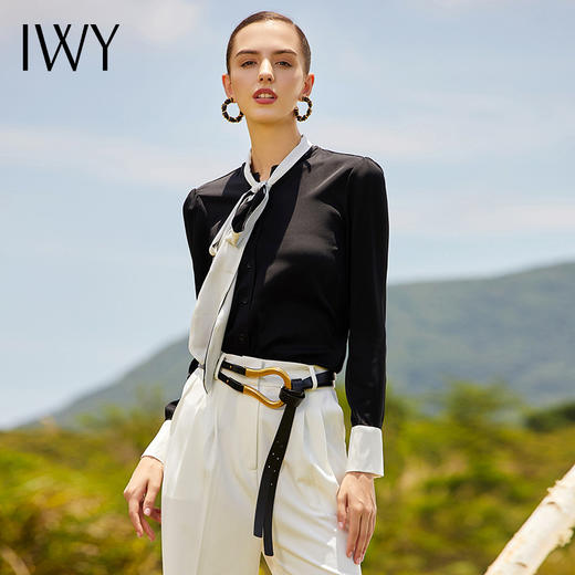 IWY/黑色系带长袖衬衫203088B 商品图1