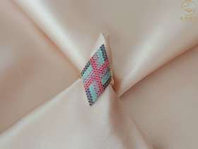 英伦淑女戒指。李木晓东方巴扎925银镀14k金菱形格纹土耳其进口蓝眼睛系列戒指送擦银布