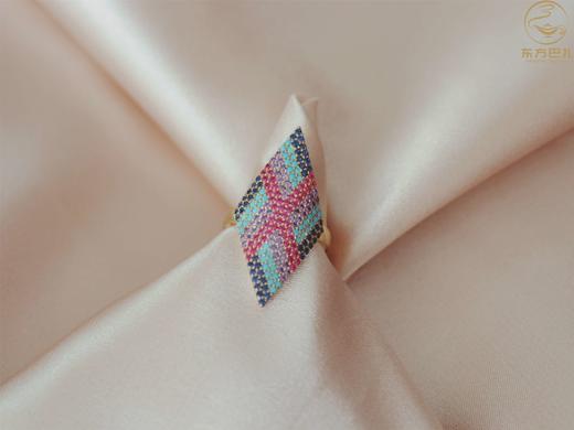 英伦淑女戒指。李木晓东方巴扎925银镀14k金菱形格纹土耳其进口蓝眼睛系列戒指送擦银布 商品图0