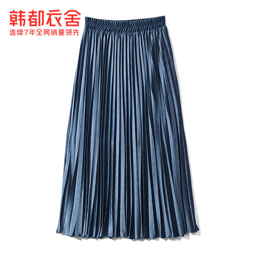 韩都衣舍2020秋季新款宽松A字纯色高腰百褶丝绒裙半身裙IG9270僥 商品图4
