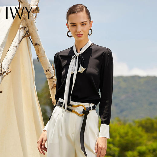 IWY/黑色系带长袖衬衫203088B 商品图4