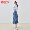 韩都衣舍2020秋季新款宽松A字纯色高腰百褶丝绒裙半身裙IG9270僥 商品缩略图3