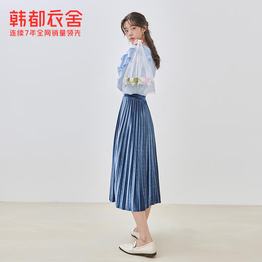 韩都衣舍2020秋季新款宽松A字纯色高腰百褶丝绒裙半身裙IG9270僥 商品图3
