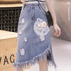 QSDY-5523钉珠不规则破洞牛仔裙拼接半身裙 商品缩略图0